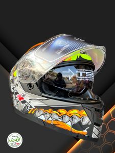 کلاه کاسکت موتور سیکلت نارنجی فسفری برندRXR فک متحرک 